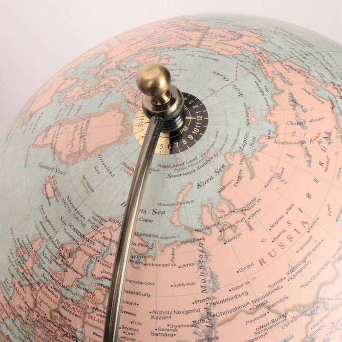 30cm Light Antique Metal Base World Globe close up