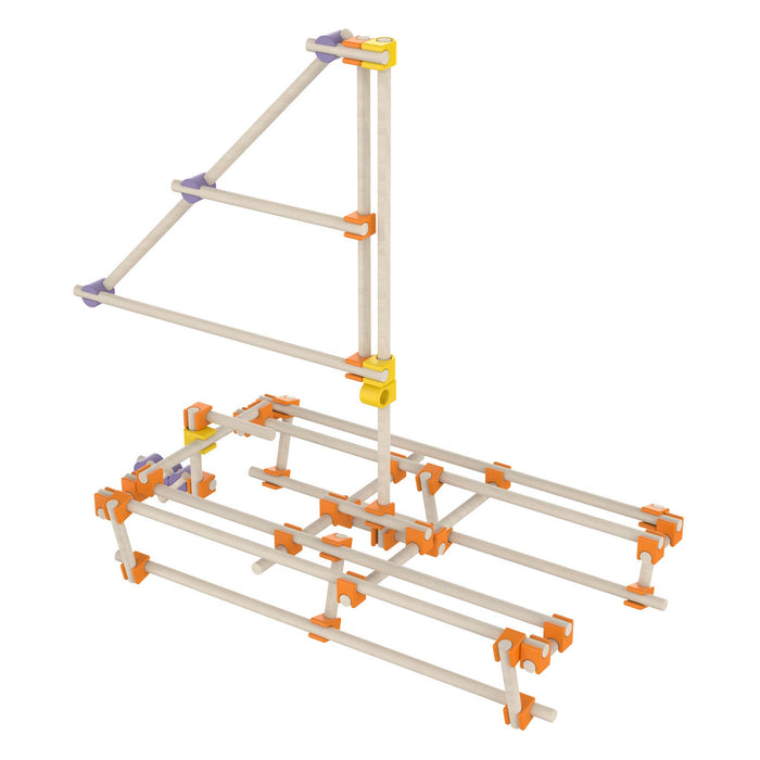 Beaver Vehicles 60-piece collection Wooden mechanical model with colorful connectors on a white background