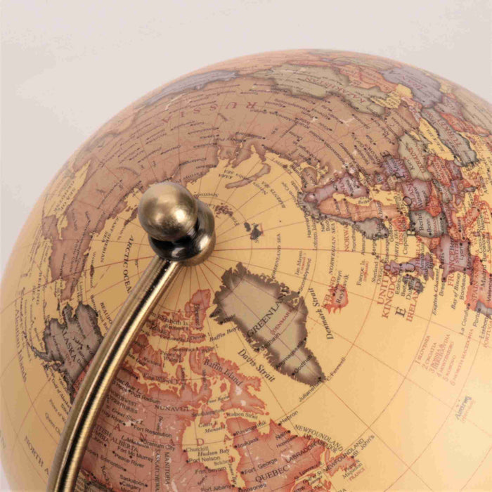 13cm Antique Metal Base Globe close up