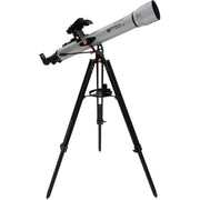 Telescope on a tripod with a white background