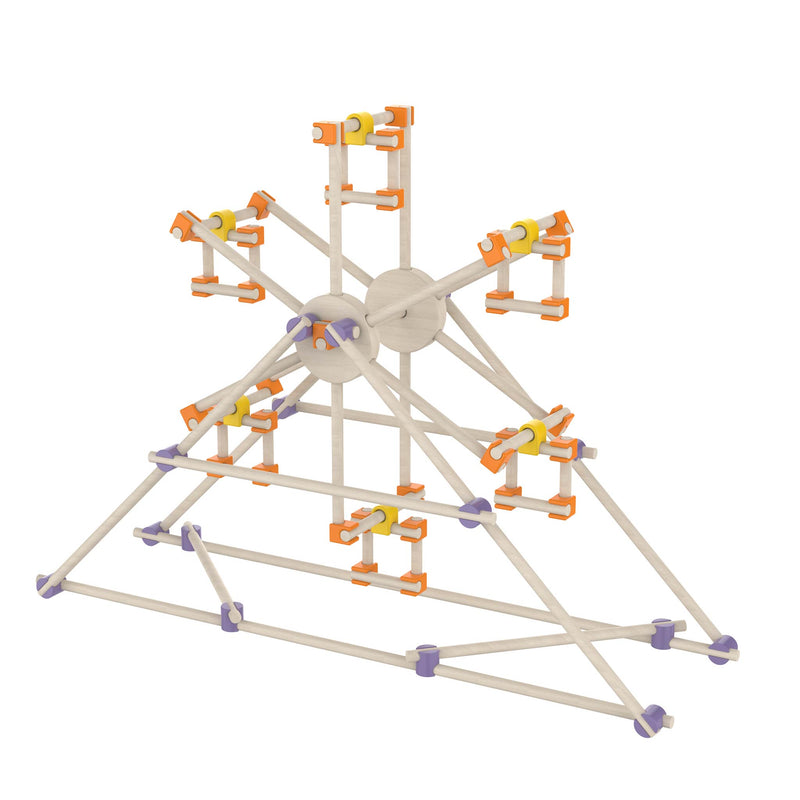 Mechanical model with white rods and colorful connectors on a white background from beaver