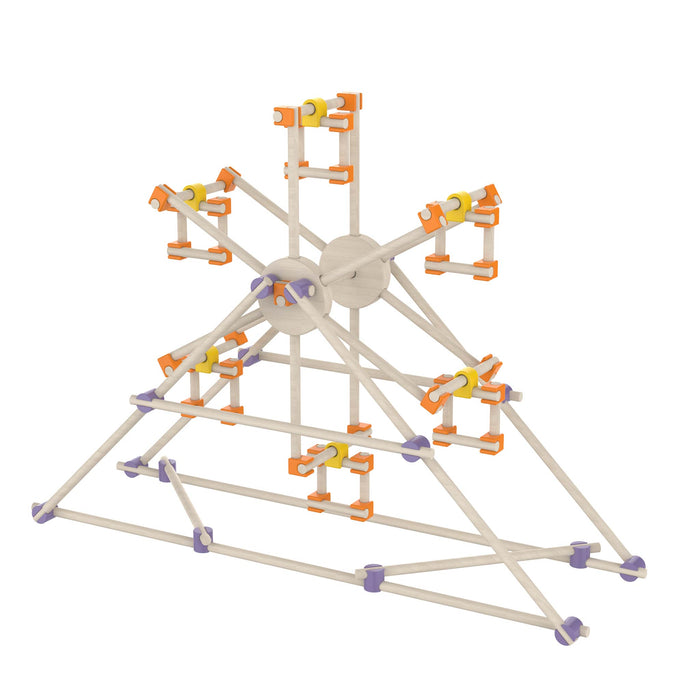 Mechanical model with white rods and colorful connectors on a white background from beaver