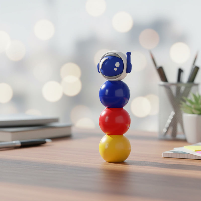 3-in-1 Highlighter Colorful toy figure on a desk with a blurred office background