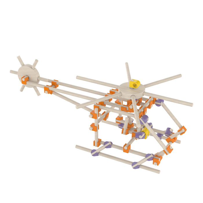 Toy construction set with white, orange, and purple components on a white background from Beaver