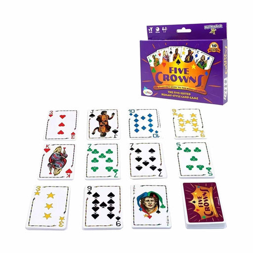 Set of playing cards with 'Five Crowns' branding on a white background