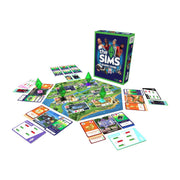 The Sims board game box with characters and logo on a white background