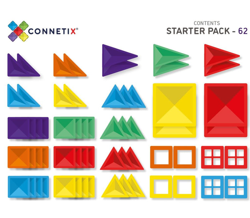 62 Piece Magnetic Styles Starter Pack Connetix contents