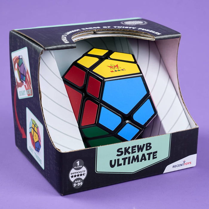 Rubik's Cube variant in packaging with 'SKEWB Ultimate' branding on a purple background