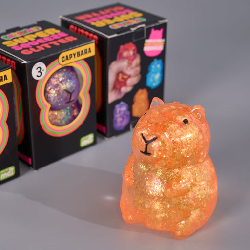 glitter capybara combines soft, tactile comfort with shimmering sparkle that catches the light beautifully.