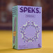 A box of SPEKS. Audacious fidget magnets, size S, featuring a lavender and mint green package with a star-shaped magnet design made of purple and white beads.