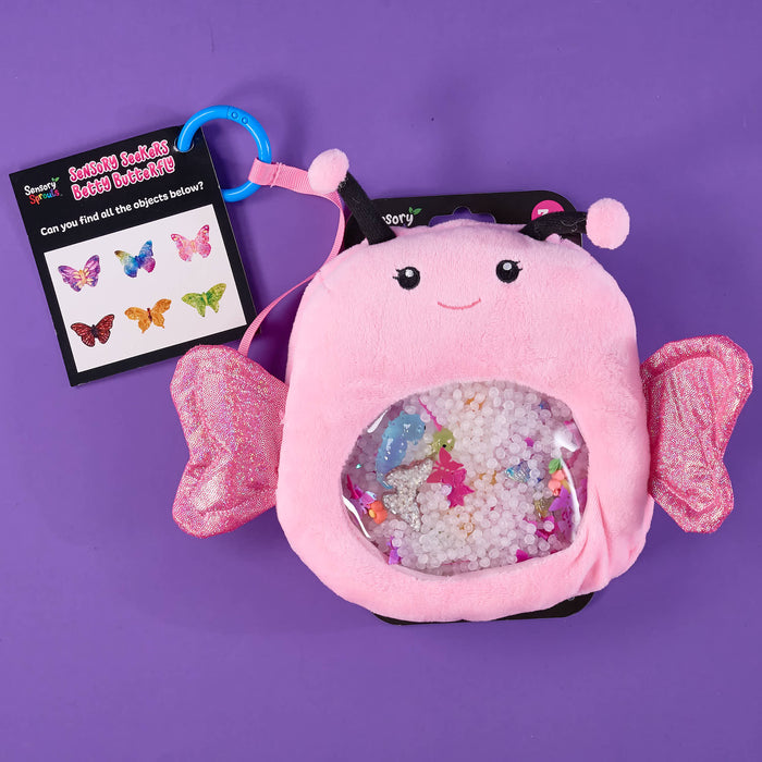 Betty Butterfly, a tactile wonderland sensory on a purple background
