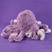 Purple plush octopus, soft fluffy texture, lavender color, cute smiling face