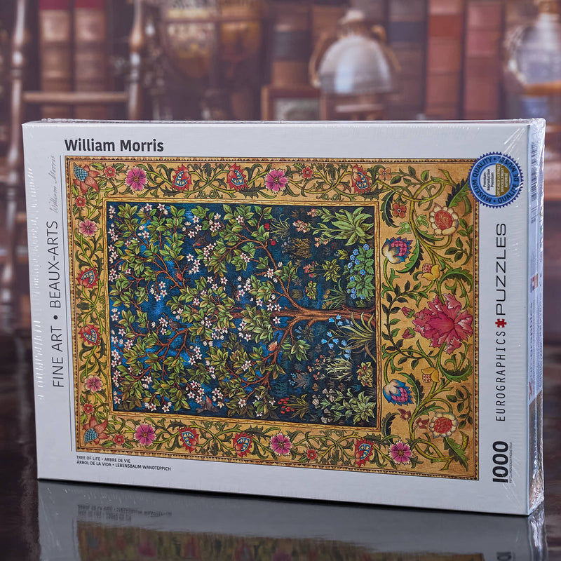 EUROGRAPHICS Puzzle box with floral design and 'William Morris' branding on a reflective surface.