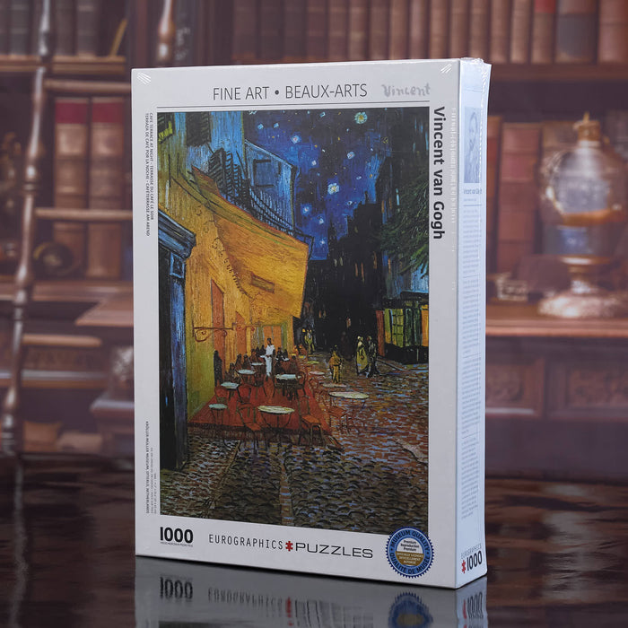 EUROGRAPHICS Puzzle box featuring Van Gogh's 'Starry Night Over the Rhone' in a decorative setting.