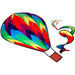 Colorful hot air balloon kite with a tail on a white background
