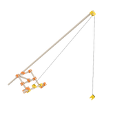 Simple mechanical model with a lever and pulley system on a white background from beaver