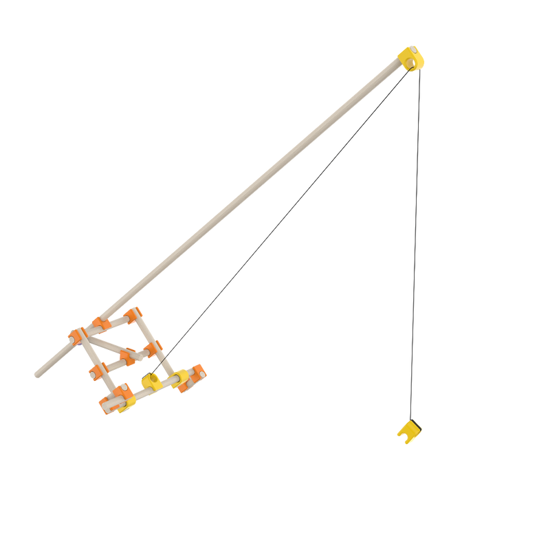 Simple mechanical model with a lever and pulley system on a white background from beaver