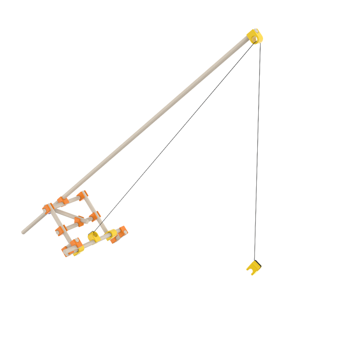 Simple mechanical model with a lever and pulley system on a white background from beaver