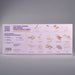 The product packaging box for an educational wood model kit, displayed against a neutral gray background. The box is light pink with purple and orange text and diagrams showing how to build structures like a track, telescope, and car.