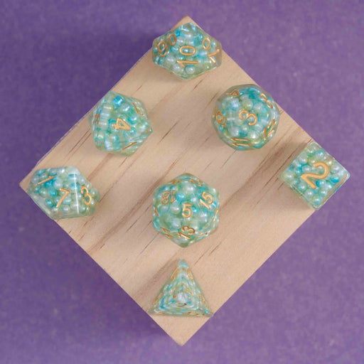 Blue and Green Ball Filled Resin Polyhedral Dice Set