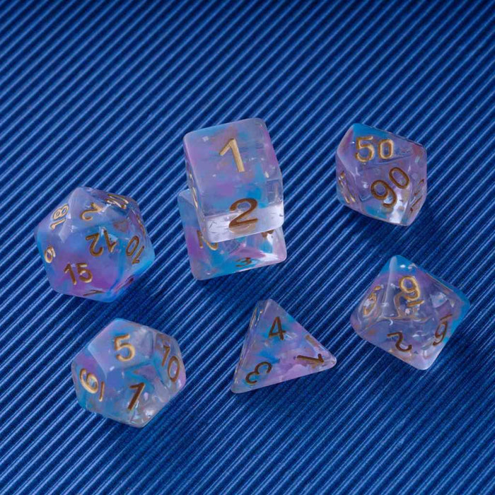 Blue and Purple Resin Polyhedral Dice Set