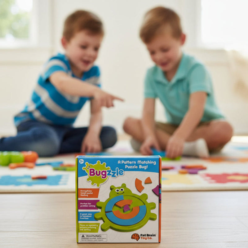 Bugzzle puzzle box with two children playing in the background