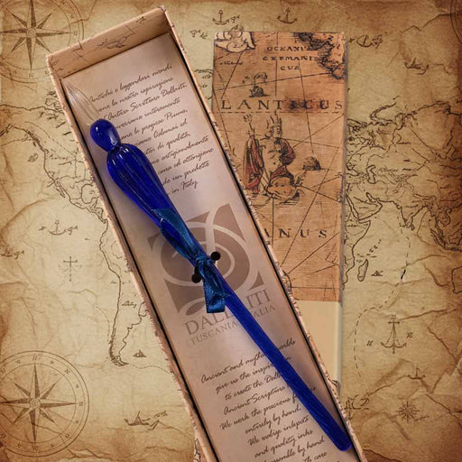 Blue pen in a box with an old map background