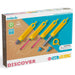 Makedo cardboard construction system packaging with yellow tools on a white background