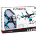 Box of FlyBotic stunt drone with drone images and branding on a white background