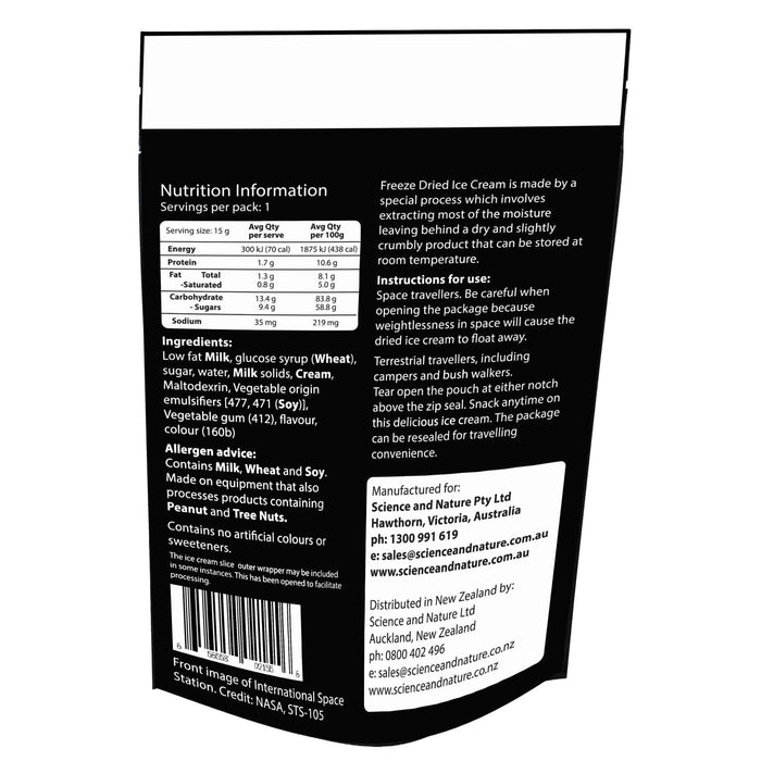 Nutrition information and product details on a black label