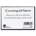 A white rectangular product card with a black border, featuring the text 'Connecting with Nature' and 'Start your collection with these beautiful polished gems of the world.' The British Fossils logo appears in the lower left, with a barcode and product code in the lower right.
