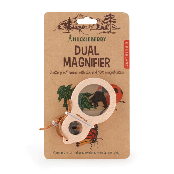 Huckleberry dual magnifier on a brown packaging white background