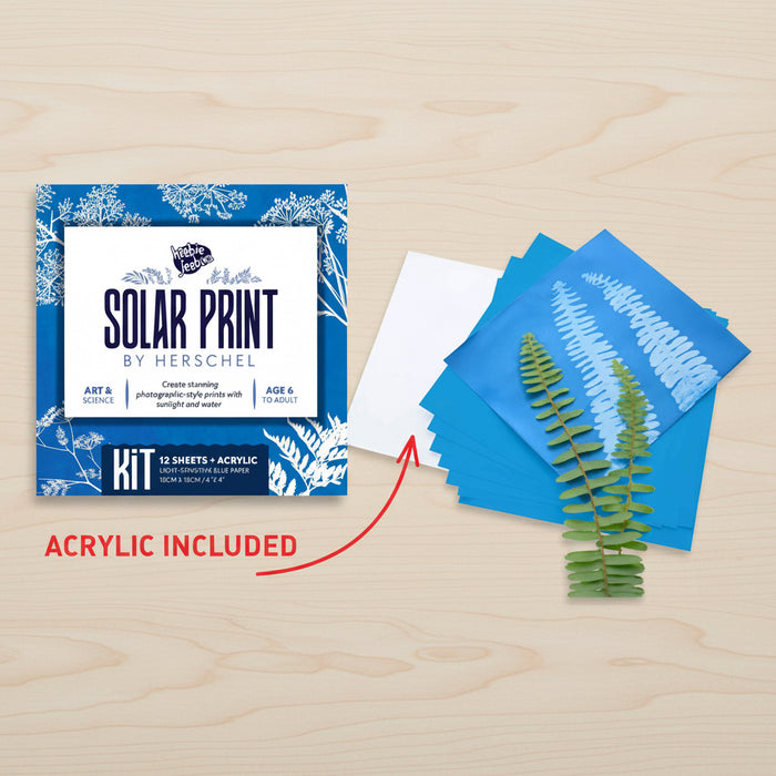 Solar print kit by Herschel with blue sheets and acrylic included on a white background