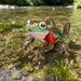 Toy frog with a red shirt in clear water
