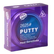 Purple packaging of Heebie Jeebies putty with text on a white background