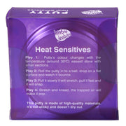 Purple packaging of heat-sensitive putty with text on a white background