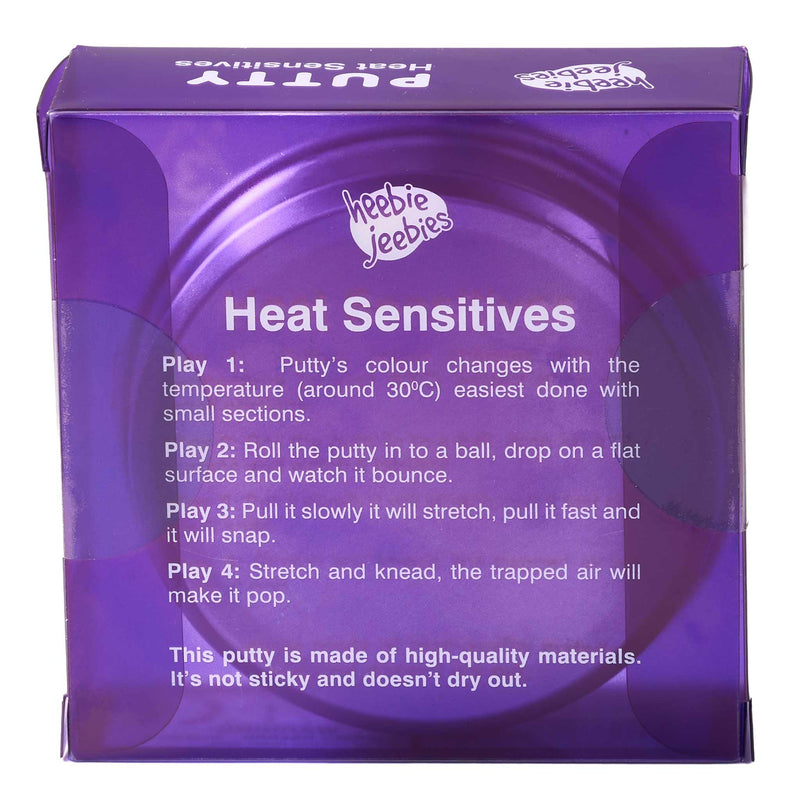 Purple packaging of heat-sensitive putty with text on a white background