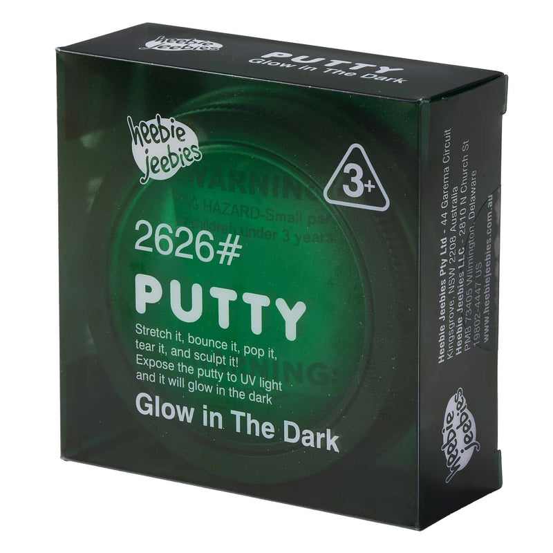 Box of glow-in-the-dark putty with green and black design