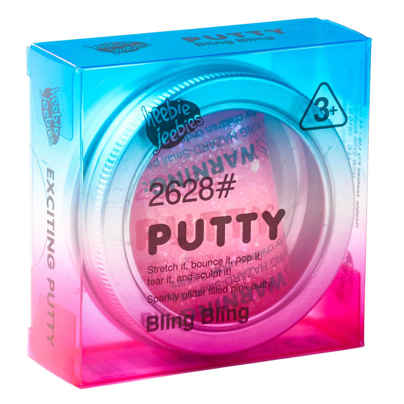Pink and blue packaging of Stretchy Putty with visible branding