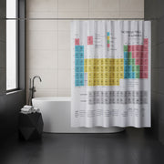 Shower curtain with periodic table of elements design