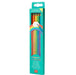 Pack of colorful pencils in a teal box with a rainbow design on a white background