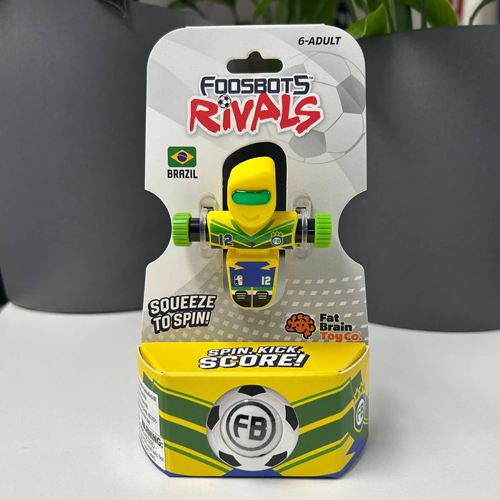 BRAZIL Toy figure in packaging with 'Foosbots Rivals' branding on a white background