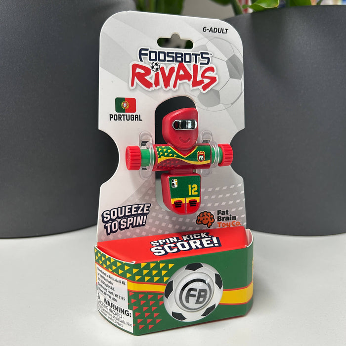 PORTUGAL Foosbots Rivals toy packaging with a red and green design on a gray background