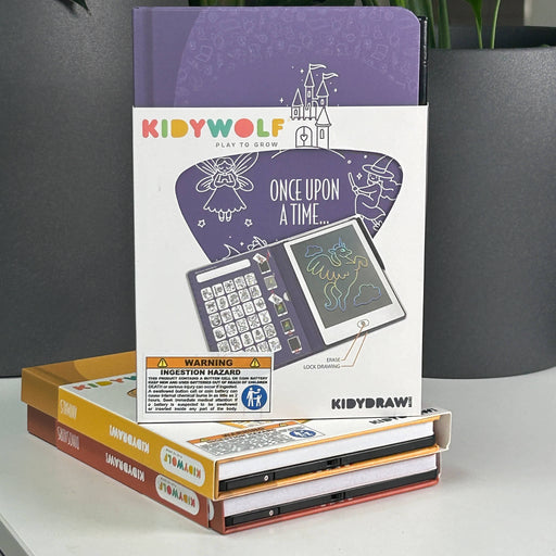 KIDYWOLF electronic drawing tablet packaging on a gray background