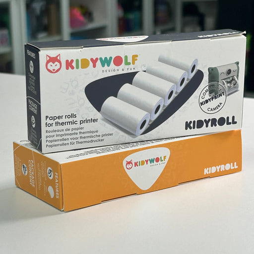 Kidywolf KIDYROLL packaging with camera paper rolls on a white background