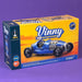 Box of Vinny V8 Vintage Racer toy on a purple background