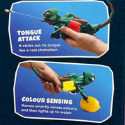 kameo Toy chameleon with features highlighted on a blue background