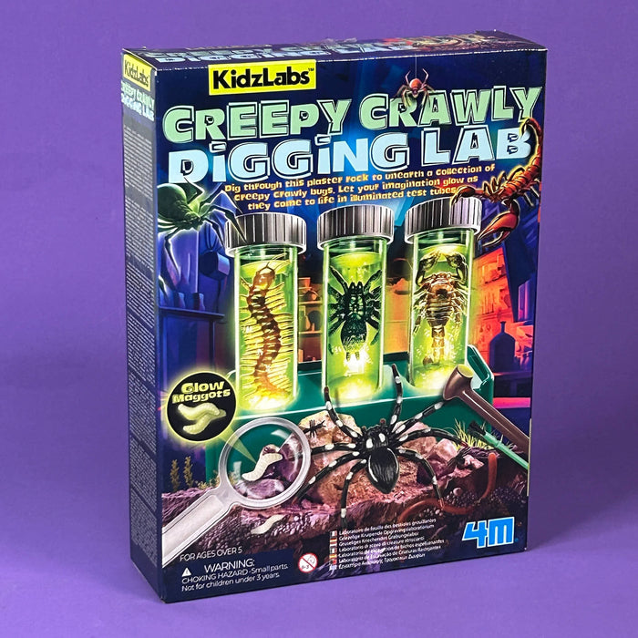Box of Kidzlabs Creepy Crawly Digging Lab on a purple background