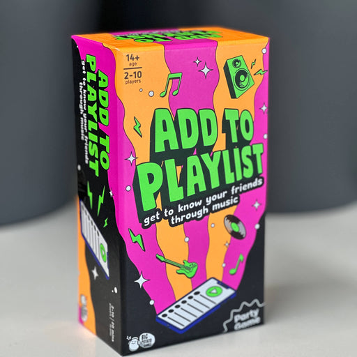 Colorful box of 'Add to Playlist' game with music-themed design