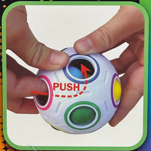 brand games duncan Rubik's Cube and Dodecahedron on a Rubik's Revenge box with a dark background Colorful ball with 'PUSH' instruction on a white background